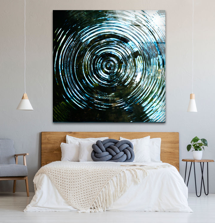 Water Ripple Abstract Wall Art – Blue Circular Wave Glass Print Design
