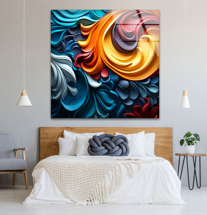Vibrant Flow Wall Art – Colorful Abstract Glass Print with 3D Texture