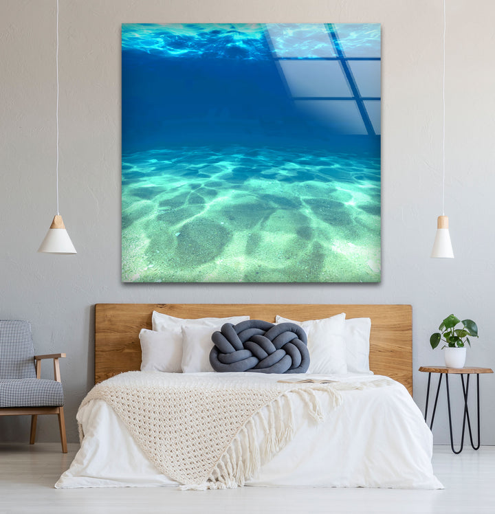 Underwater Ocean Floor Wall Art – Tranquil Blue Sea Glass Print Design