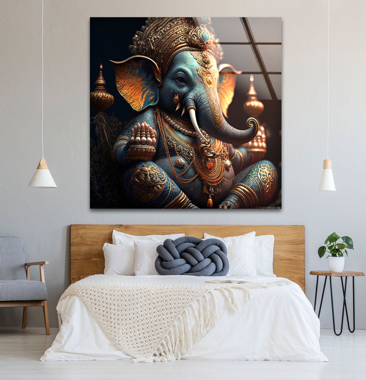 Royal Ganesha Wall Art – Luxurious Hindu Deity Glass Print Décor