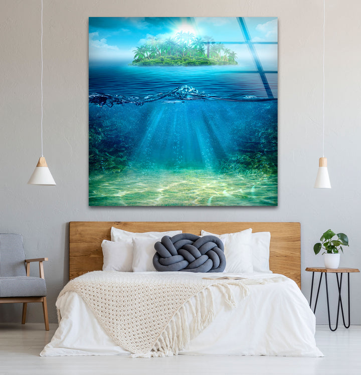 Tropical Island & Ocean Wall Art – Above and Below Water Glass Print