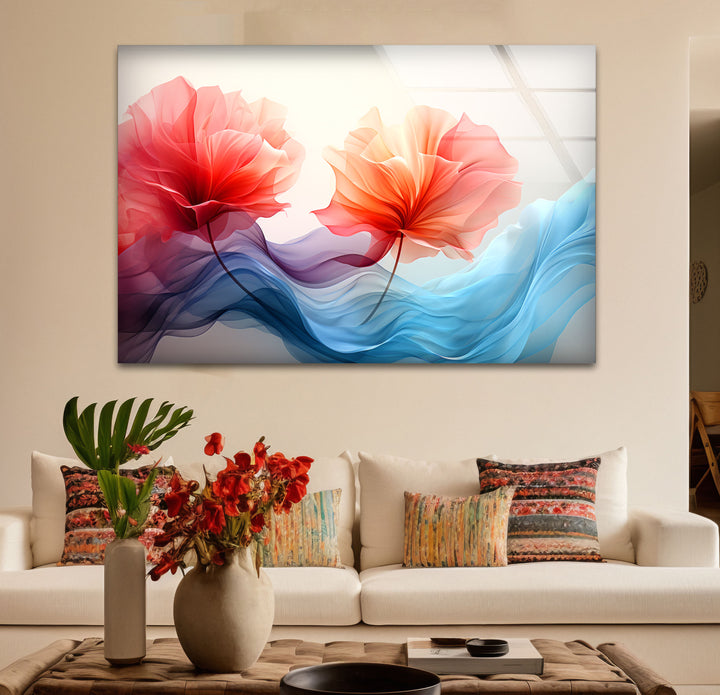 Twin Petal Flow Glass Wall Art – Abstract Floral Beauty in Motion