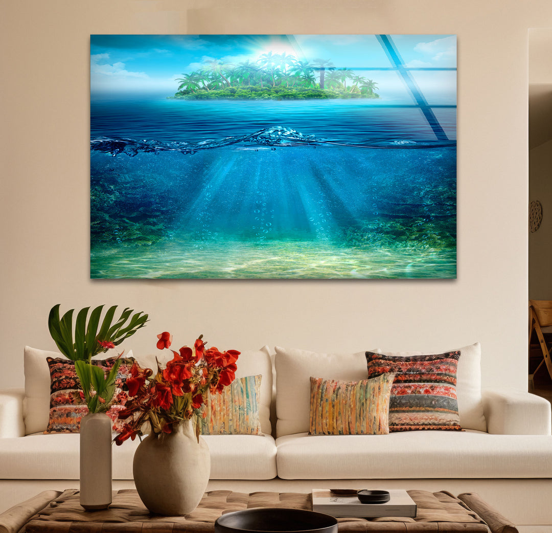 Tropical Island & Ocean Wall Art – Above and Below Water Glass Print