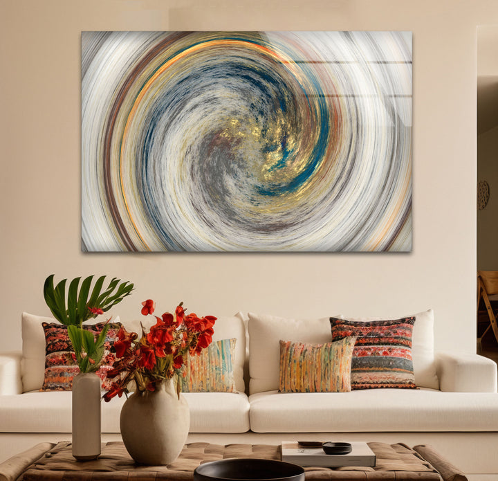 Golden Spiral Vortex Wall Art – Modern Abstract Swirl Glass Print