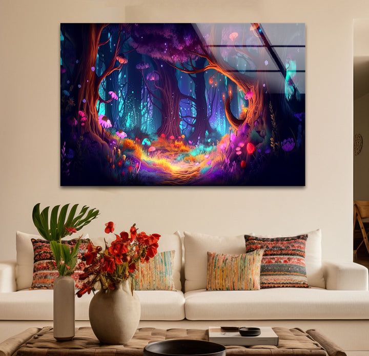 Enchanted Forest Wall Art – Mystical Glow in Fantasy Glass Print