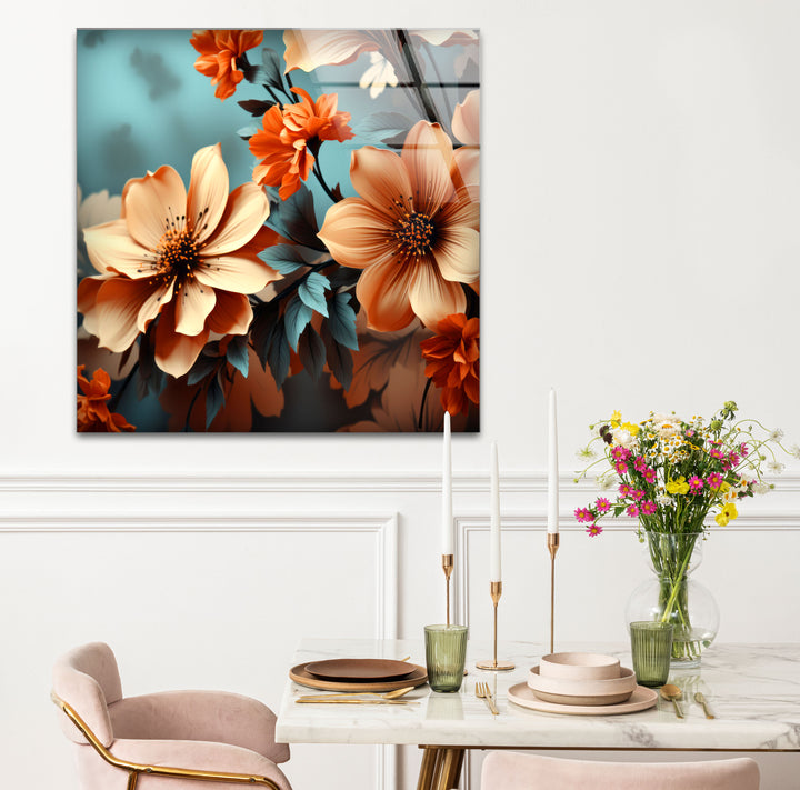 Orange Bloom Floral Wall Art – Modern Botanical Glass Print