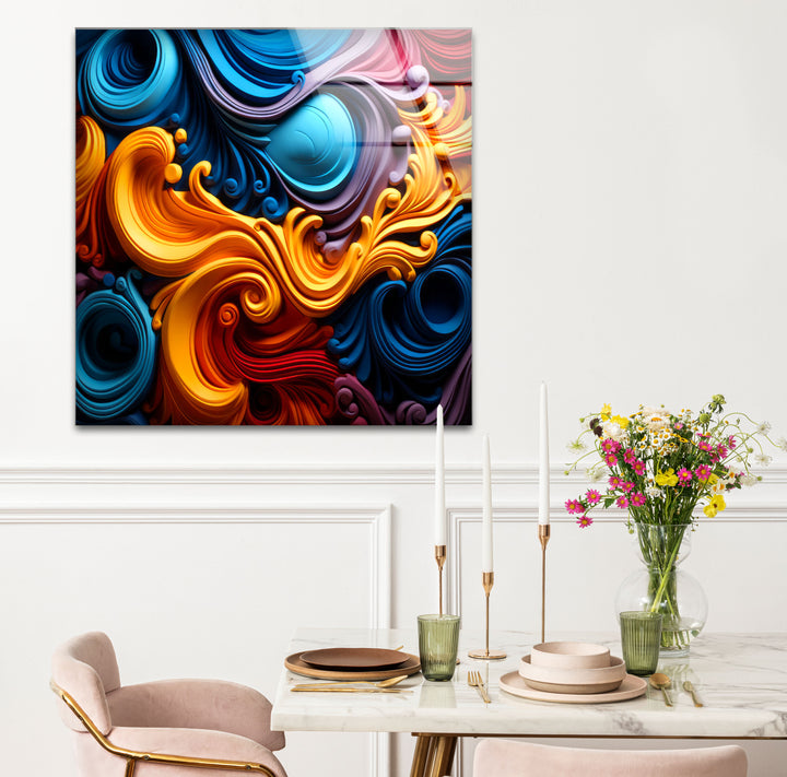 Vibrant Swirl Glass Wall Art – Bold Abstract Color Wave Design