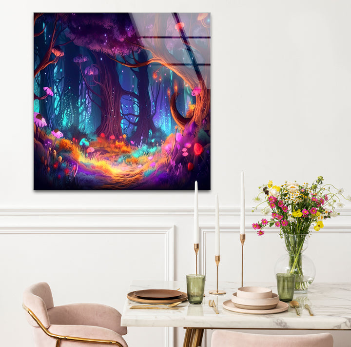 Enchanted Forest Wall Art – Mystical Glow in Fantasy Glass Print