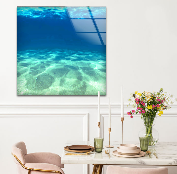 Underwater Ocean Floor Wall Art – Tranquil Blue Sea Glass Print Design
