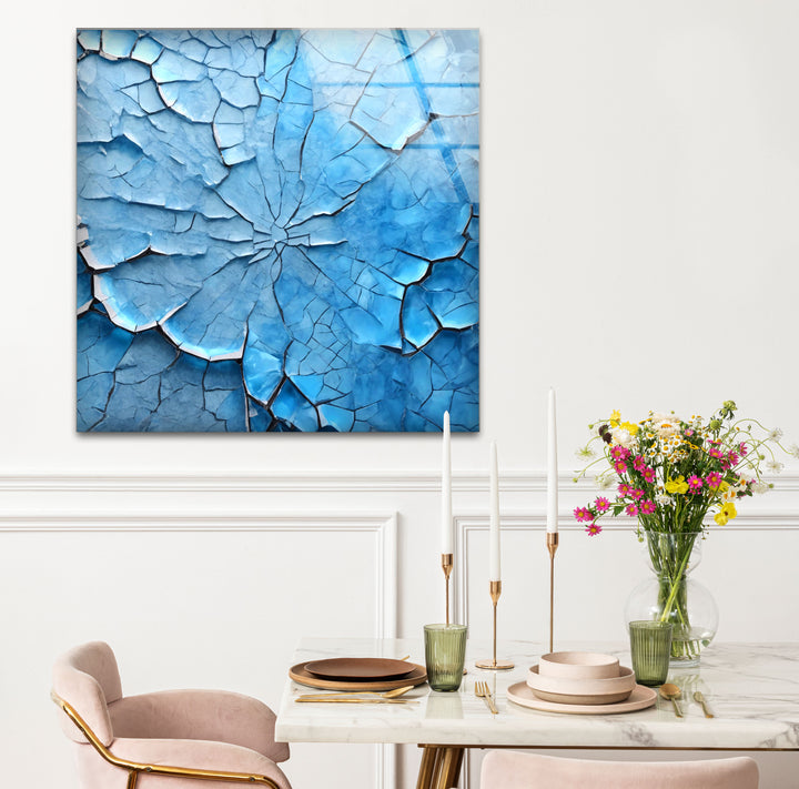 Cracked Ice Abstract Wall Art – Blue Textured Glass Print Design