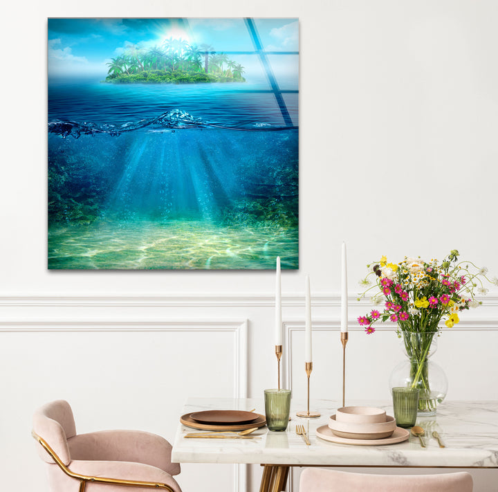 Tropical Island & Ocean Wall Art – Above and Below Water Glass Print
