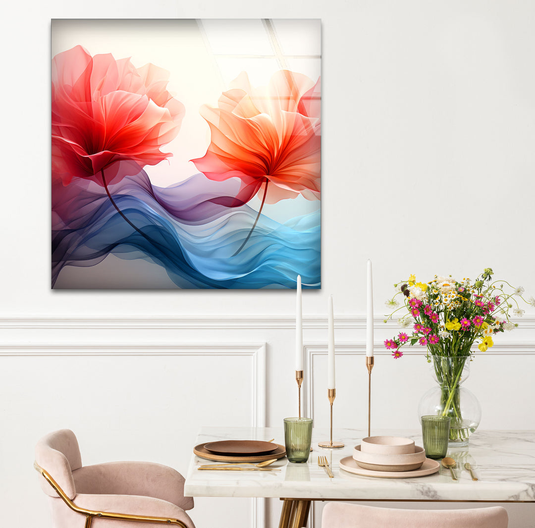 Twin Petal Flow Glass Wall Art – Abstract Floral Beauty in Motion
