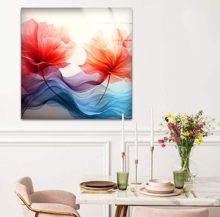 Twin Petal Flow Glass Wall Art – Abstract Floral Beauty in Motion