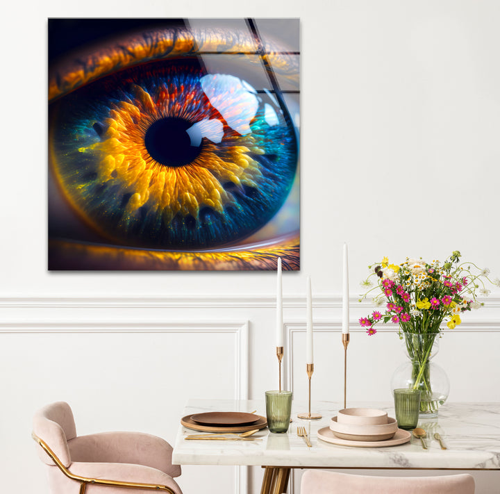 Feurige abstrakte Augen-Wandkunst – Lebendiges Iris-Glasdruck-Design