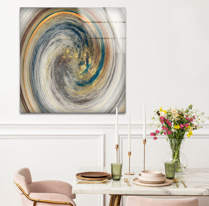 Golden Spiral Vortex Wall Art – Modern Abstract Swirl Glass Print