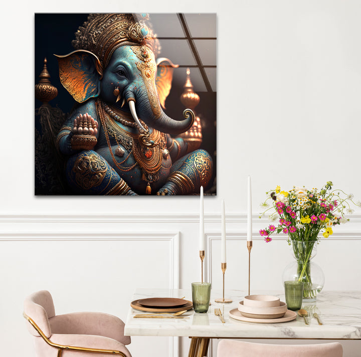 Royal Ganesha Wall Art – Luxurious Hindu Deity Glass Print Décor