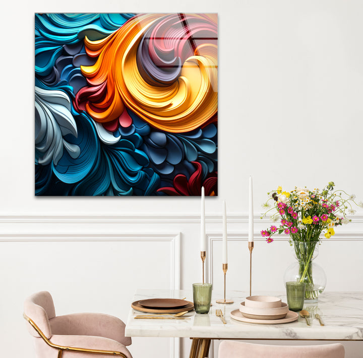 Vibrant Flow Wall Art – Colorful Abstract Glass Print with 3D Texture