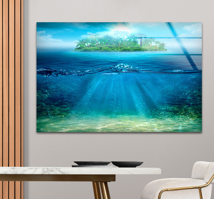 Tropical Island & Ocean Wall Art – Above and Below Water Glass Print