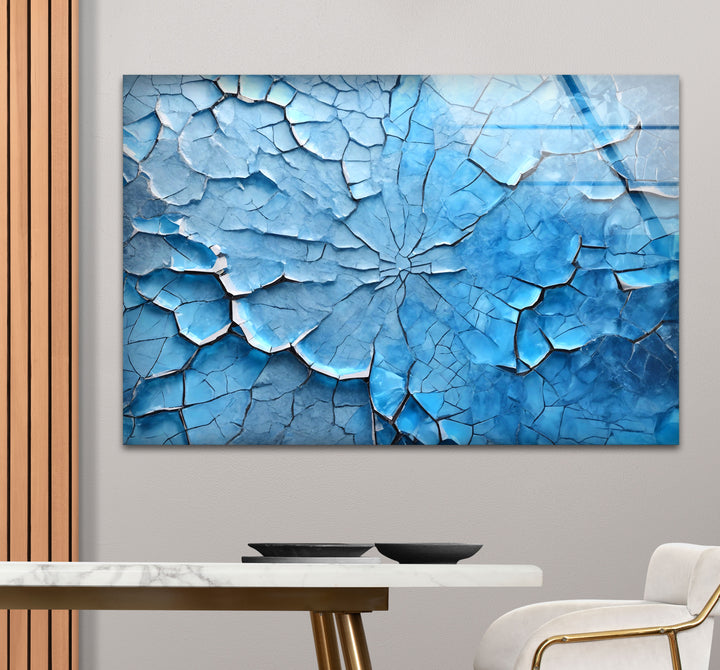 Cracked Ice Abstract Wall Art – Blue Textured Glass Print Design