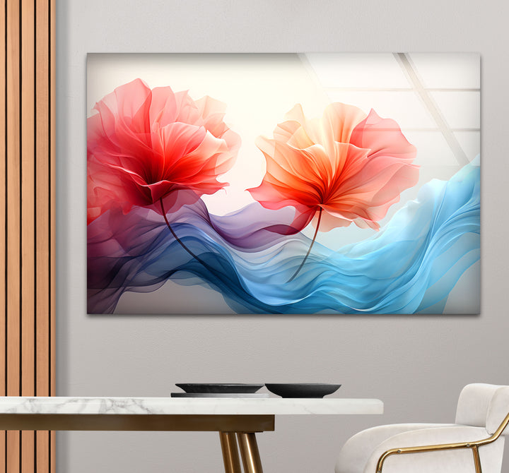 Twin Petal Flow Glass Wall Art – Abstract Floral Beauty in Motion