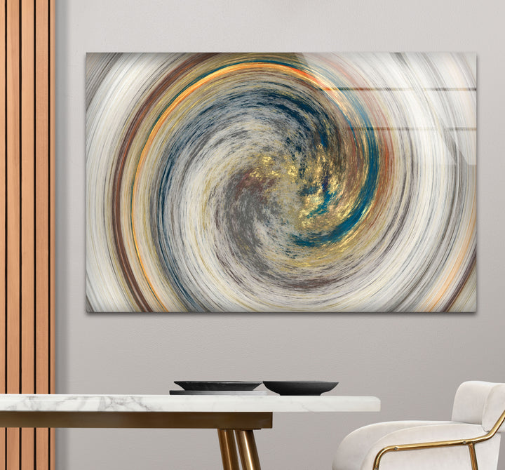 Golden Spiral Vortex Wall Art – Modern Abstract Swirl Glass Print