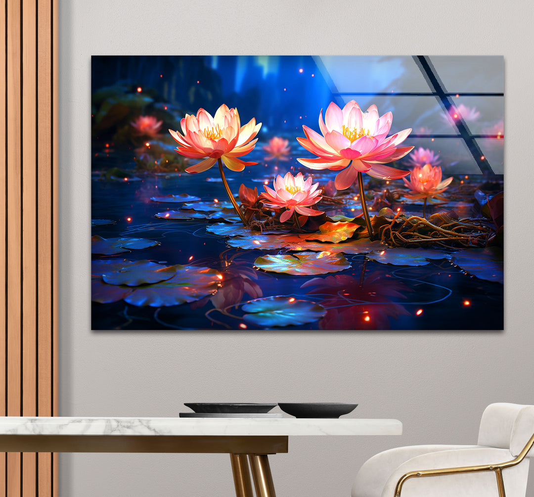 Enchanted Lotus Bloom Wall Art – Tranquil Water Lily Glass Print