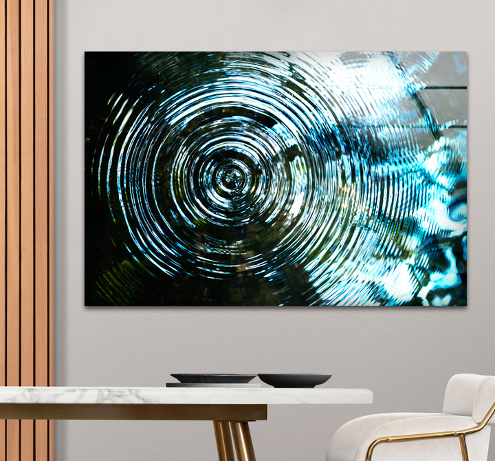 Water Ripple Abstract Wall Art – Blue Circular Wave Glass Print Design