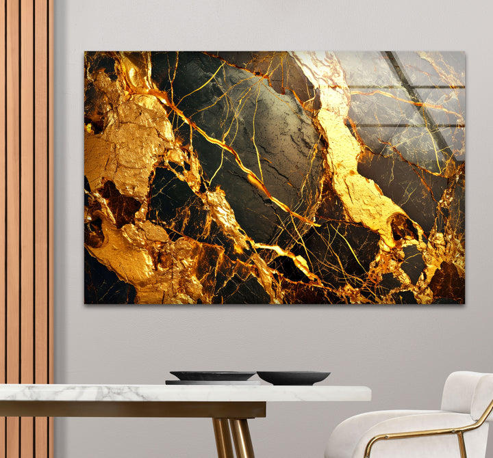 Gold Marble Abstract Wall Art – Luxury Black and Gold Glass Print Design