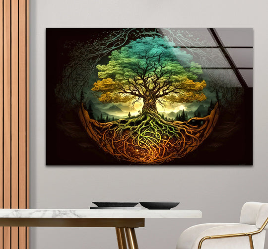 Highlighting the realistic detail, the Tree of Life wall art showcases vibrant roots and forest energy, making it one of the best glass art prints with a tempered glass finish.