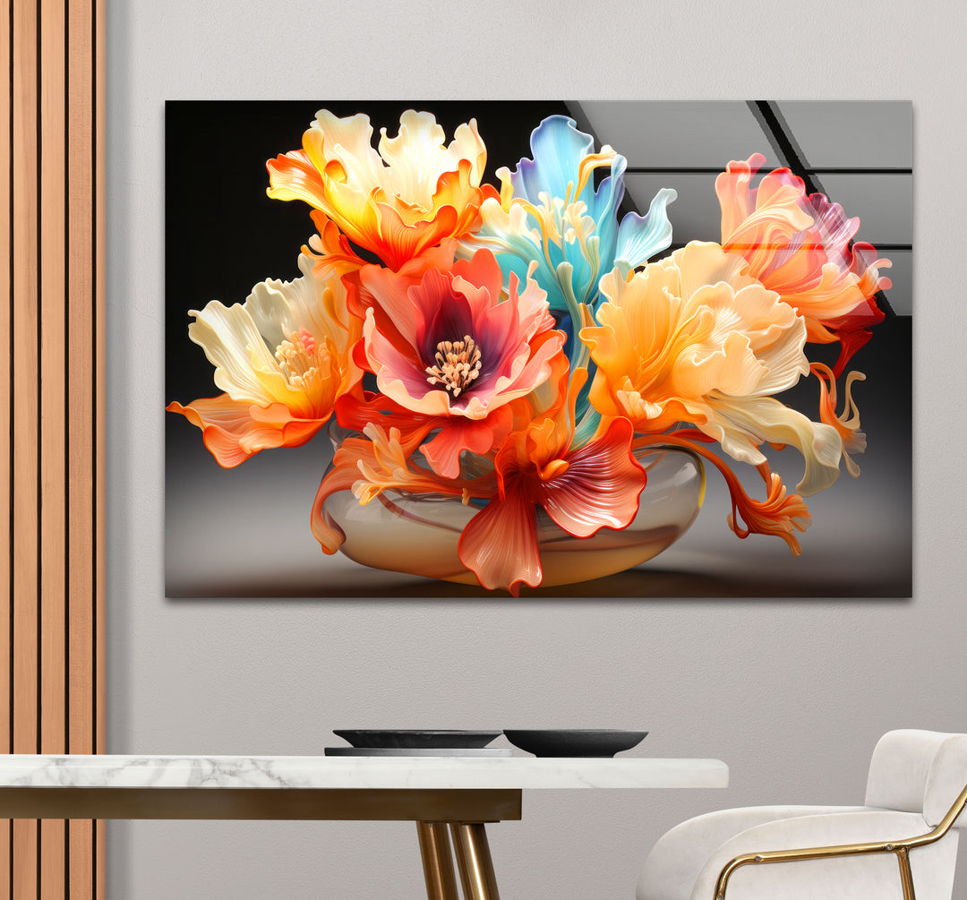 Color Bloom Glaswandkunst – Lebendiger floraler abstrakter Druck 