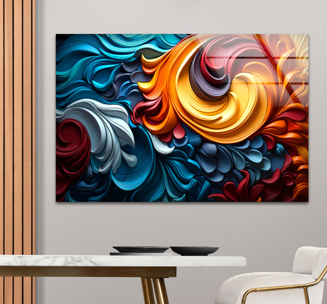 Vibrant Flow Wall Art – Colorful Abstract Glass Print with 3D Texture