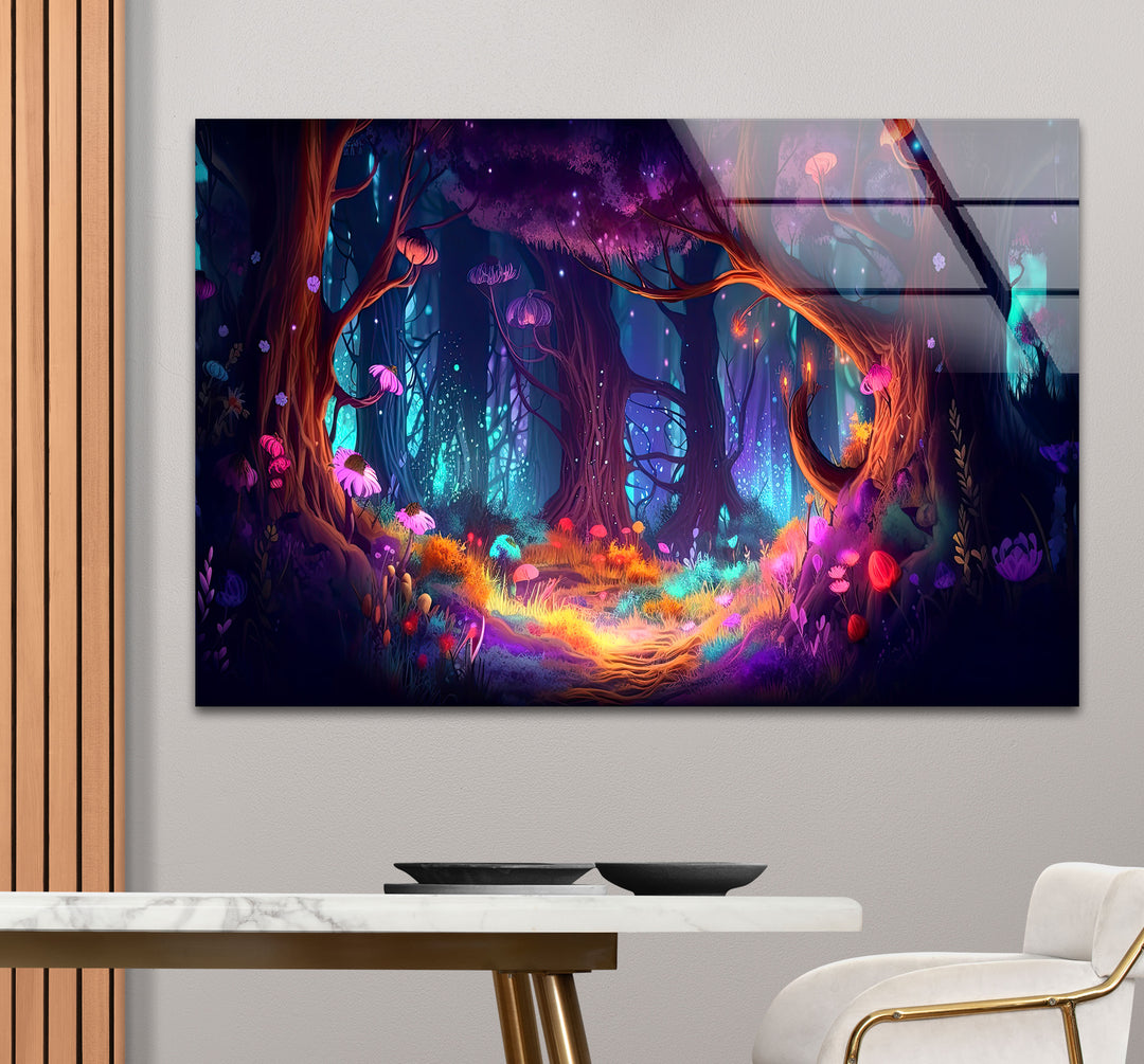Enchanted Forest Wall Art – Mystical Glow in Fantasy Glass Print