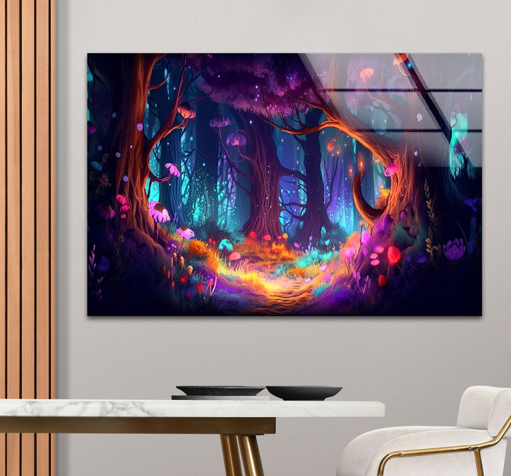 Enchanted Forest Wall Art – Mystical Glow in Fantasy Glass Print