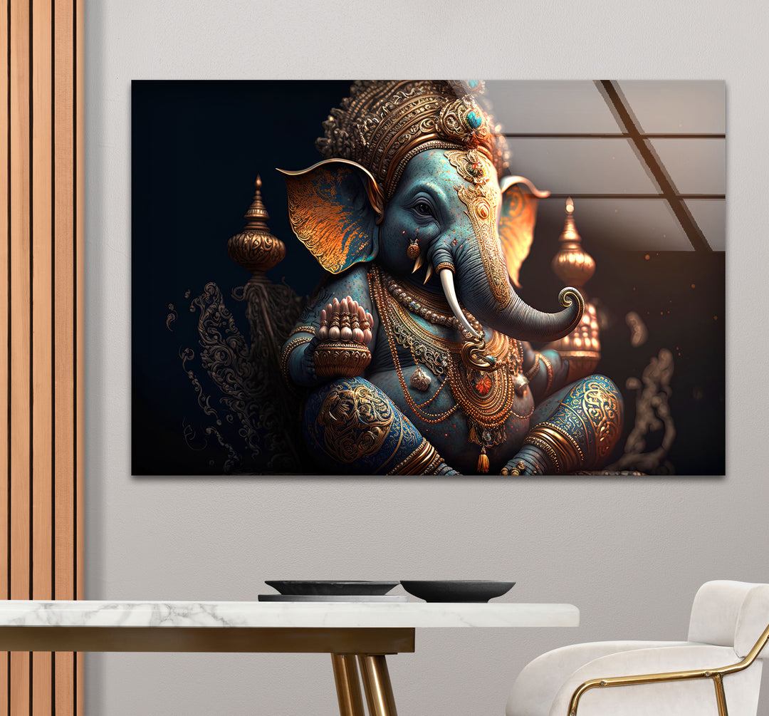 Royal Ganesha Wall Art – Luxurious Hindu Deity Glass Print Décor