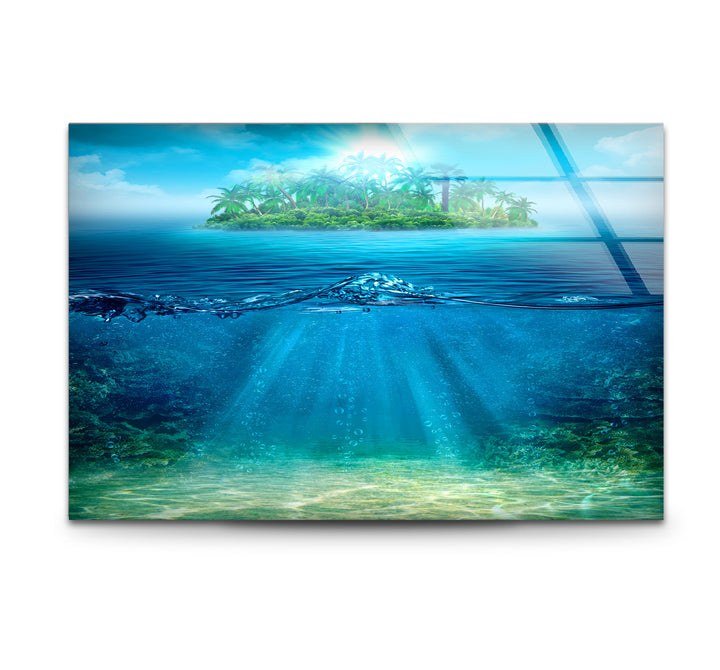 Tropical Island & Ocean Wall Art – Above and Below Water Glass Print