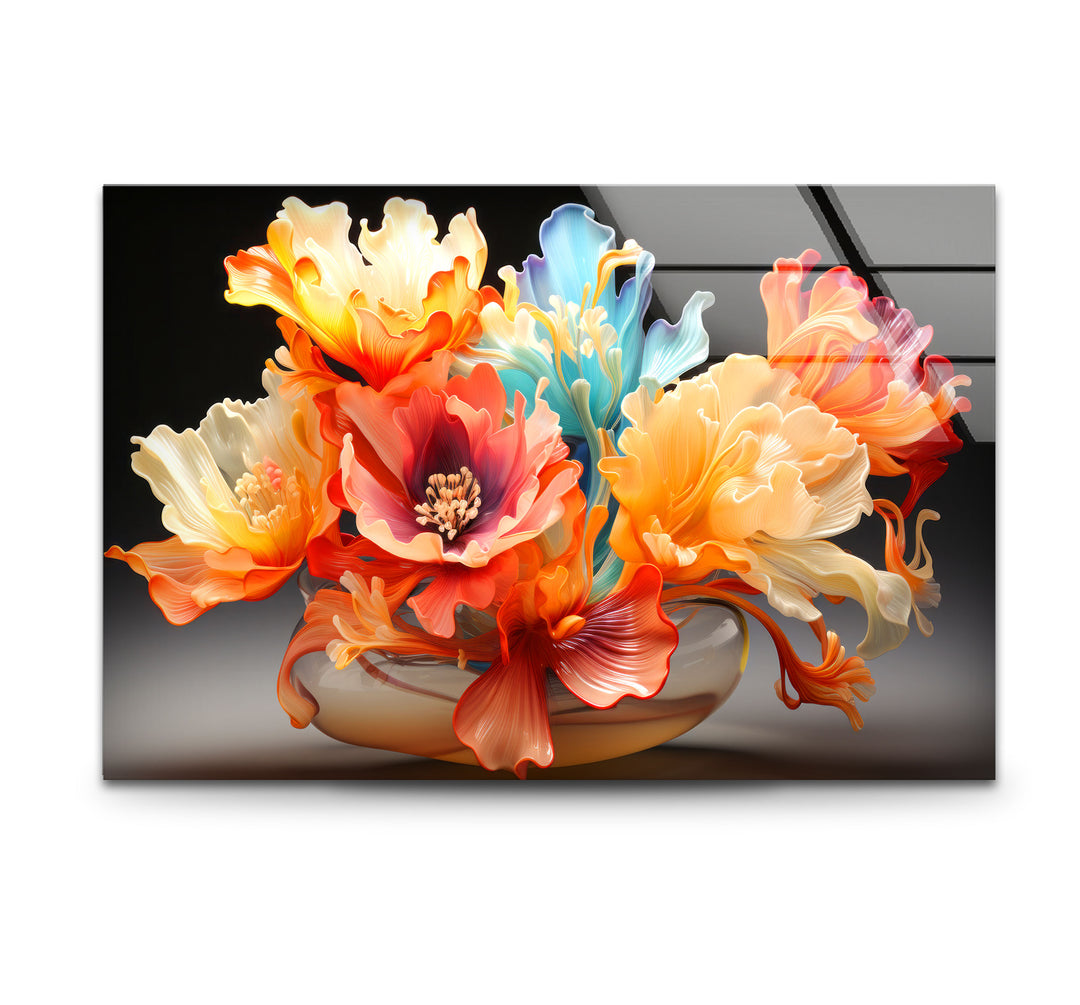 Color Bloom Glaswandkunst – Lebendiger floraler abstrakter Druck 