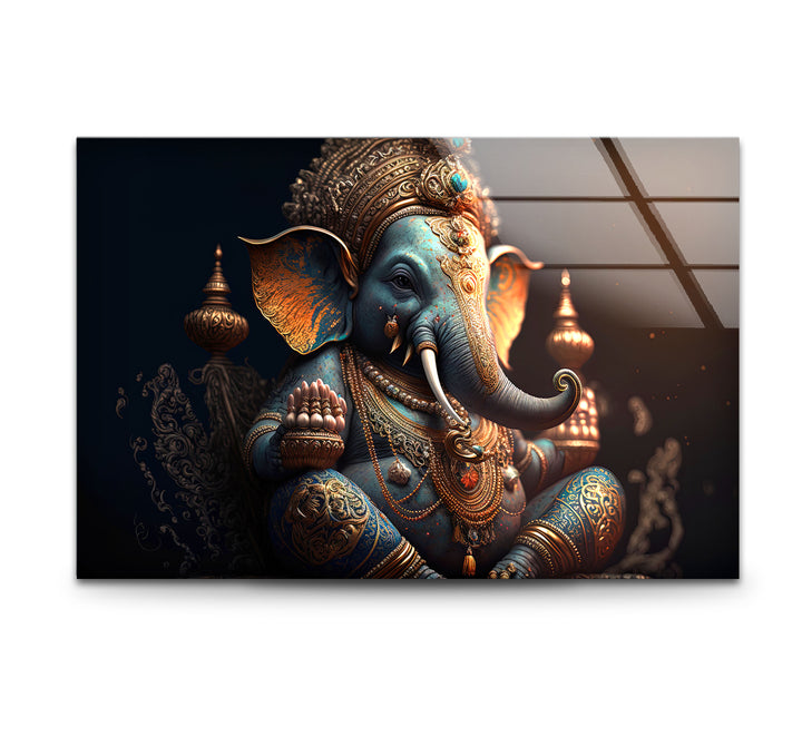 Royal Ganesha Wall Art – Luxurious Hindu Deity Glass Print Décor