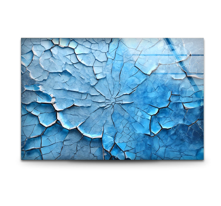 Cracked Ice Abstract Wall Art – Blue Textured Glass Print Design