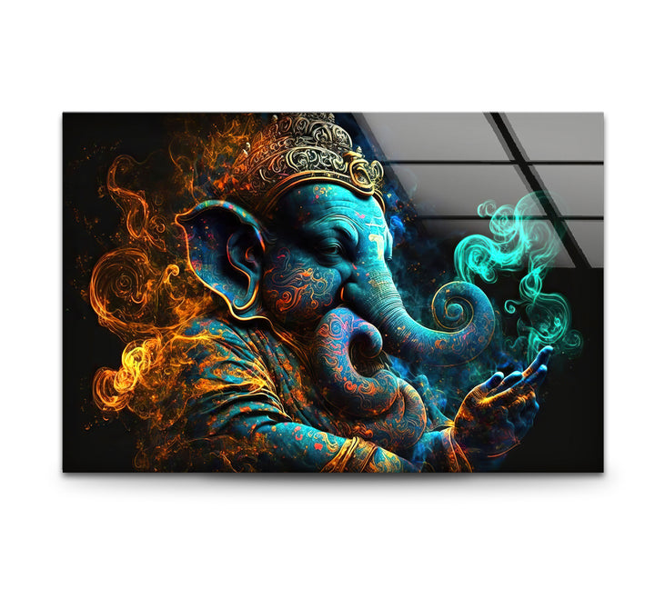 Spiritual Ganesha Wall Art – Vibrant Hindu Deity Glass Print Decor