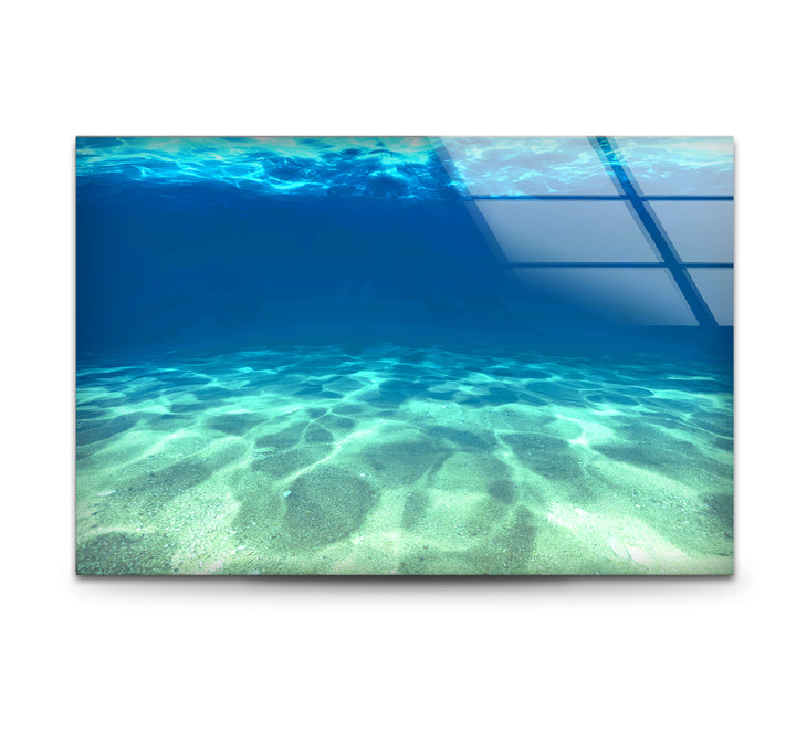 Underwater Ocean Floor Wall Art – Tranquil Blue Sea Glass Print Design