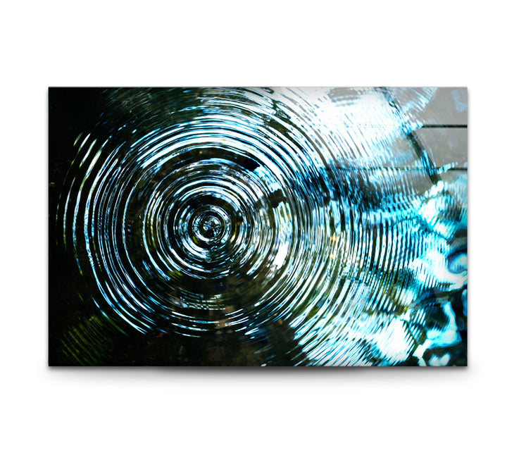 Water Ripple Abstract Wall Art – Blue Circular Wave Glass Print Design