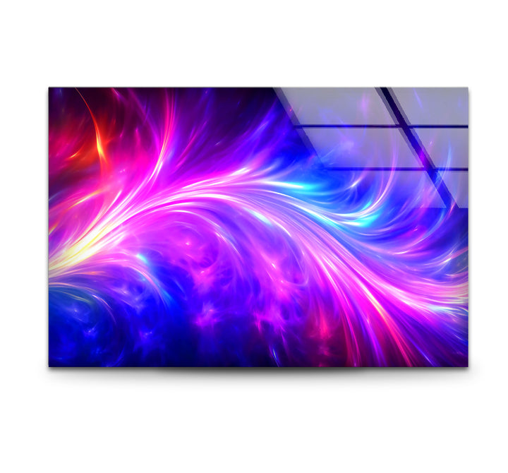 Wandkunst mit kosmischer Energie – Lebendiger abstrakter Glasdruck mit Neonwirbel 