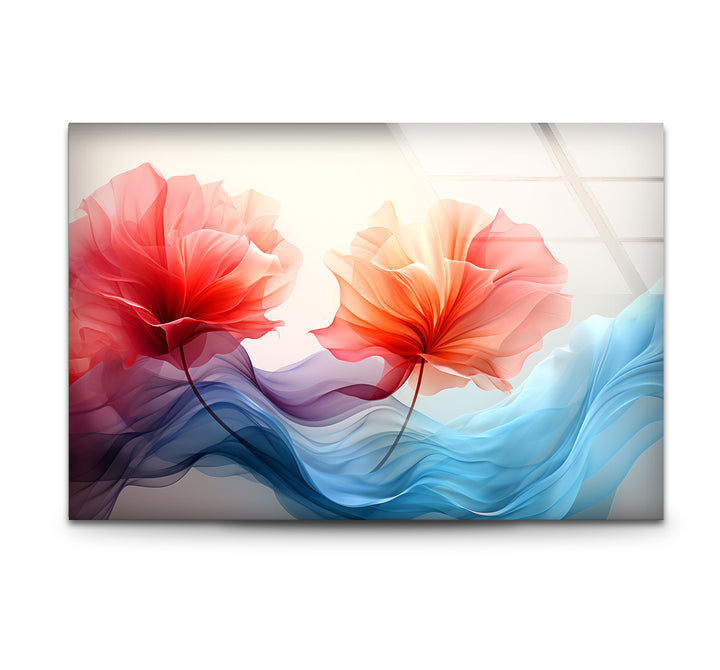 Twin Petal Flow Glass Wall Art – Abstract Floral Beauty in Motion