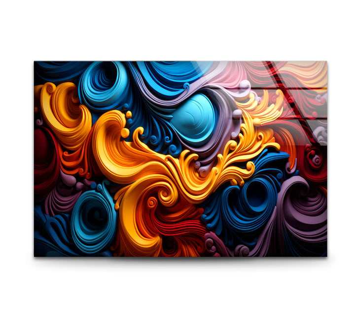 Vibrant Swirl Glass Wall Art – Bold Abstract Color Wave Design