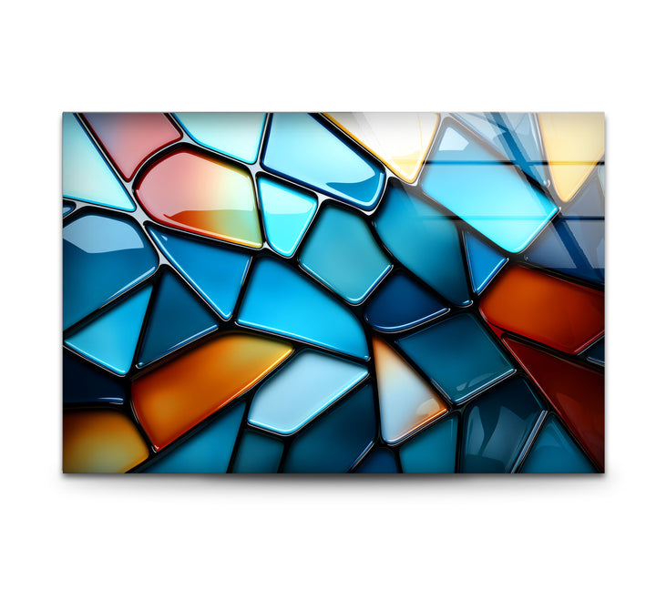 Moderne Wanddekoration aus Buntglas – Abstrakter Musterdruck in Blau und Rot 