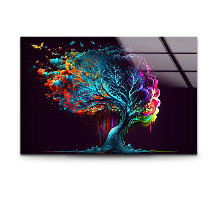Farbenfrohe Fantasy-Baum-Wandkunst – Lebendiges abstraktes Glasdruck-Design