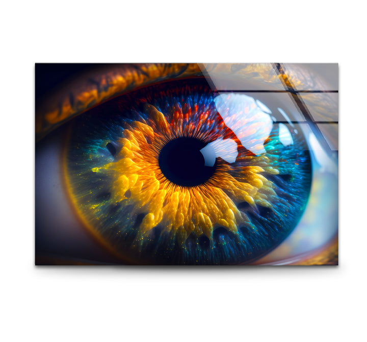 Feurige abstrakte Augen-Wandkunst – Lebendiges Iris-Glasdruck-Design