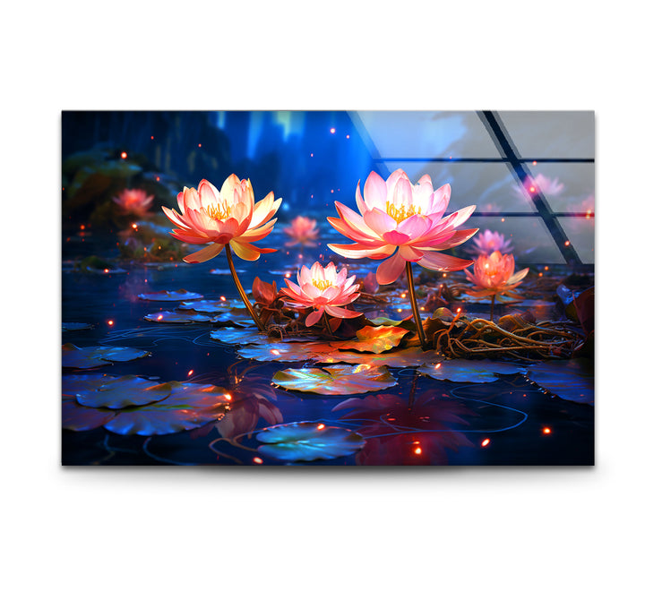 Enchanted Lotus Bloom Wall Art – Tranquil Water Lily Glass Print