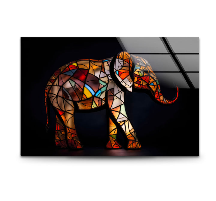 Stained Glass Elephant Wall Art – Colorful Animal Glass Print for Modern Decor