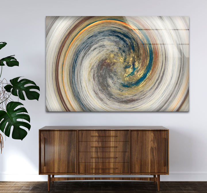 Golden Spiral Vortex Wall Art – Modern Abstract Swirl Glass Print